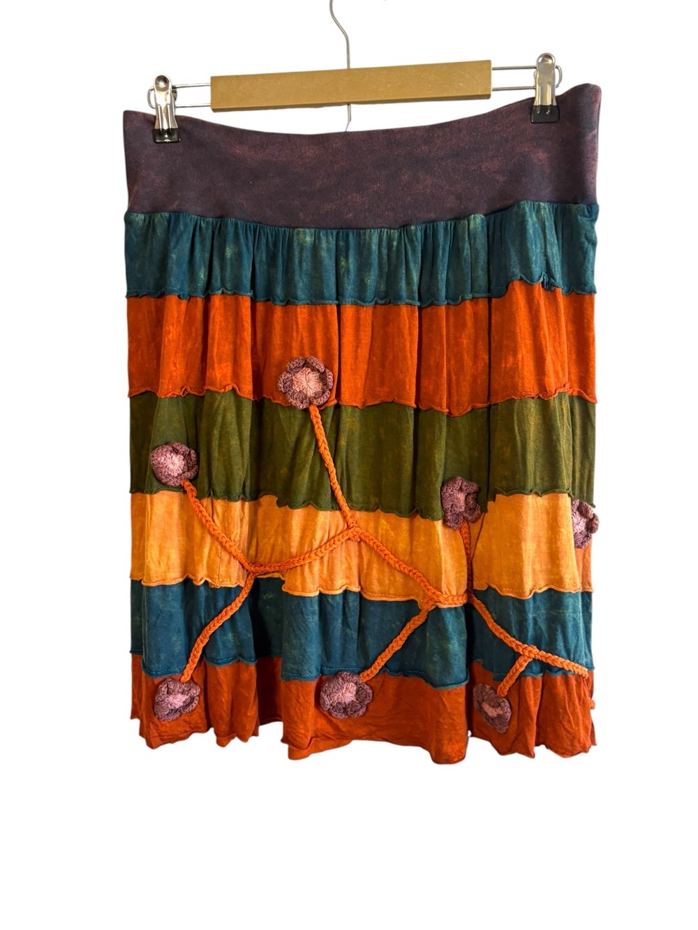 Rising International Sz Large Multicolor Striped Embroidered Mini Skirt Crochet